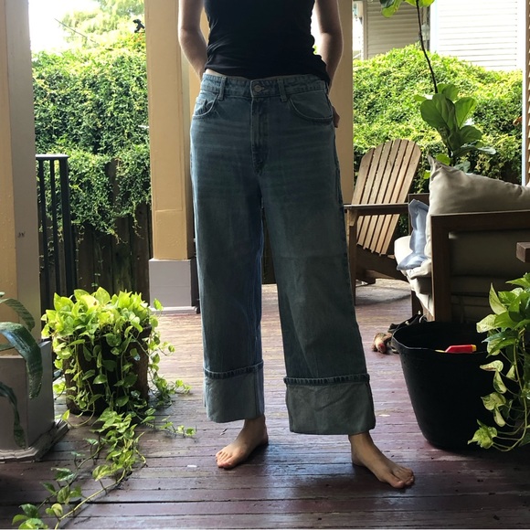 Zara Mid Rise Loose Jeans Folded Cuffs Wide Leg 10 - Picture 13 of 13